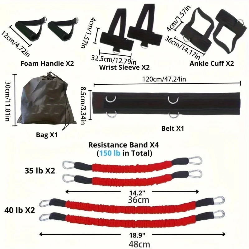 12-Piece Heavy Duty Resistance Boxing Training Set for MMA, Home Boxing & Taekwondo - Full Body Strength Equipment for Arms, Leg